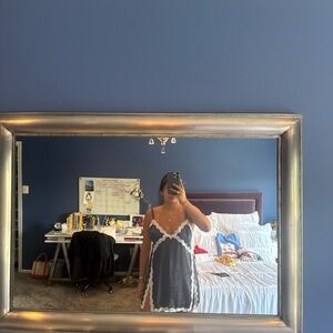 Grey, navy and white lace slip dress with adjustable straps 
Size M Free people